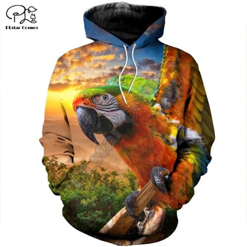 PLstar Cosmos Colorful Parrot 3D Printed Hoodies Casual Men/Women Zipper Hooded Funny Animal Unisex Brand Streetwear Apparel P7