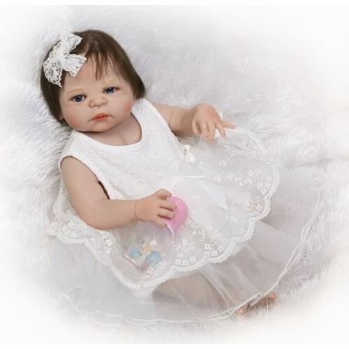 New girl reborn baby dolls 22inch bebe full silicone reborn white dress princess girl dolls child birthday gift bonecas