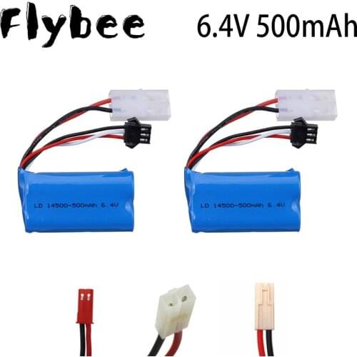 6.4v 500mAh Li-ion Battery For Wltoys 18401/18402 RC Vehicle 14500 Battery For RC toys Cars Boats SM-2P JST-2P EL-2P L6.2-2P