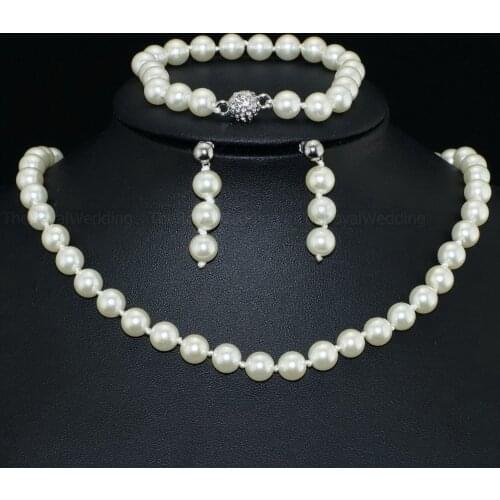 8-9mm Pearl Earrings Bracelet Necklace Set Bridal Party