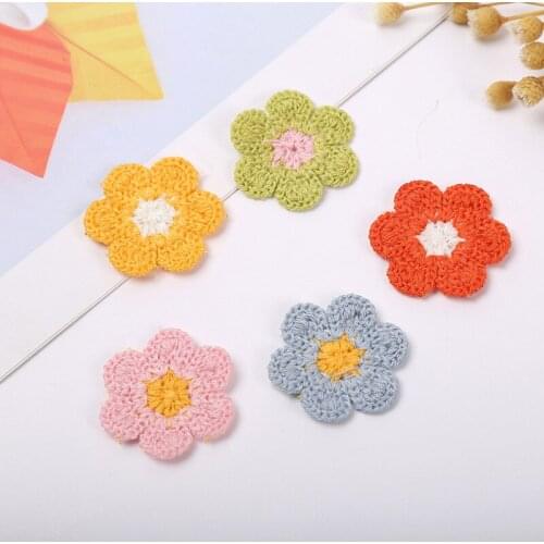 25Pcs 35MM Woolen Yarn Embroidery Flowers Patches Sew-on Appliques for Crafts Headwear Accessories DIY Hair Clip Decor Supplies