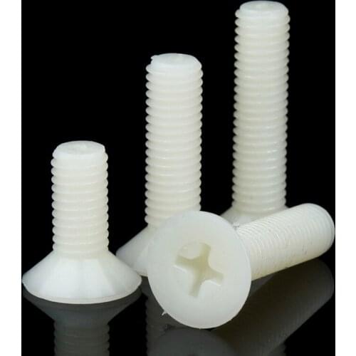 M2.5 M3 M4 M5 Nylon Flat Head Cross Recessed Machine Screw Countersunk Plastic Phillips Head Metric Bolts White