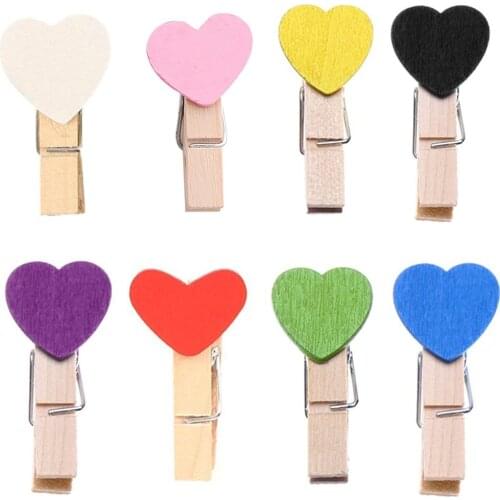 New 12Pcs Mini Heart Wooden Clothespin Photo Paper Clips Peg Pin Craft Postcard Clips Love Photo Clips + 2M Hemp Rope