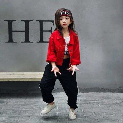 Girl Hip Hop Dancewear Clothing Ballroom Costume Dancing Clothes Kids Jazz Denim Coat Streetwear Children Chaqueta Vest and Pant