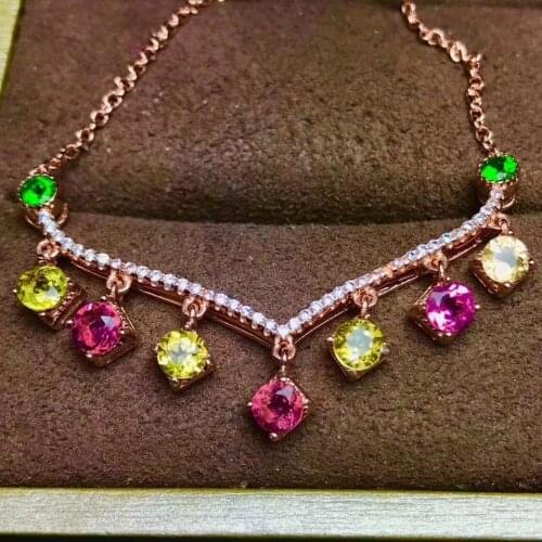 Natural Multicolor tourmaline Heart peach Pendant necklace S925 silver Natural gemstone necklace women wedding gift jewelery