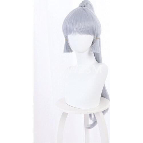 Genshin Impact Ayaka Cosplay Wig Hair Silver Mid Length Heat Resistant Pre Styled Anime Halloween Costume Accessories