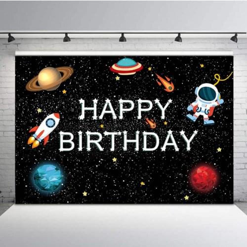 Adventure Spaceship Birthday Backdrops OuterSpace Panet Astronaut Boy Birthday Party Decorations Banner Photography Background