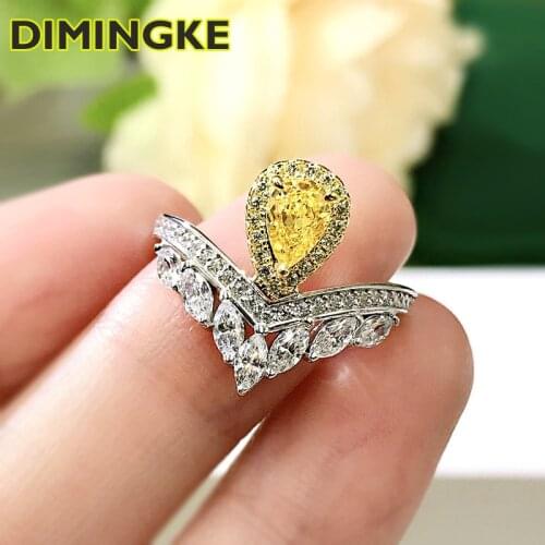 DIMINGKE Empress Yellow High Carbon Diamond Ring Sparkling 100%-S925 Sterling Silver Cocktail Party Souvenir Gift fine Jewelry