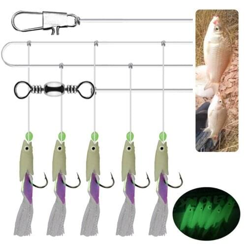 String hook glow-in-the-night fish string hook for sea and fresh water fishing double use hang a string of 5 fish fishing gear
