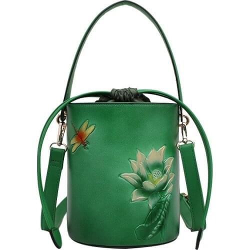 15x18.5CM 2020 New Style Summer Women Bucket Bag Shoulder Bags Women Messenger Exquisite Handmade Leather Carvings a6928