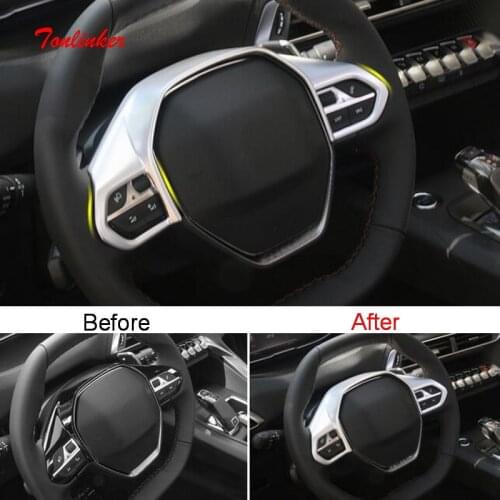 Tonlinker Interior Car Steering Wheel Panel Cover sticker for Peugeot 3008/GT 2017-19 Car Styling 1 PCS ABS Carbon Cover sticker