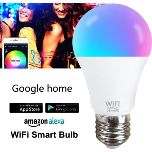 Smart Light Bulb15W Dimmable B22 E27LED Lamp RGB+CCT WiFi Intelligent Lamp Work with Alexa/GoogleHome AC220V/110V