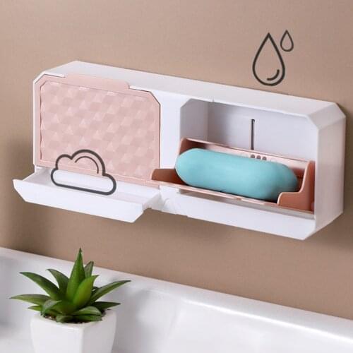 High Quality Sponge Soap Box with Lid Wall Mounted Drain Storage Case Holder Scrubber Organizer for Kitchen Bathroom