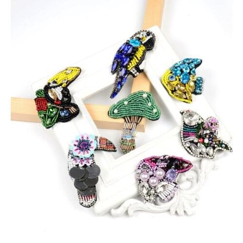 High Quality parrot bird mushroom clothing patch sew on beads applique for clothes DIY hat shoes bags patches fashion DIY