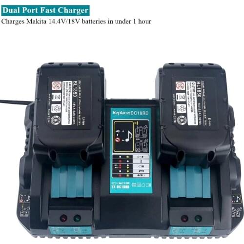 Double Lithium Battery Charger DC18RD Replacement for Makita 18V Battery Charger Makita 14.4V 18V LXT Lithium Battery With USB
