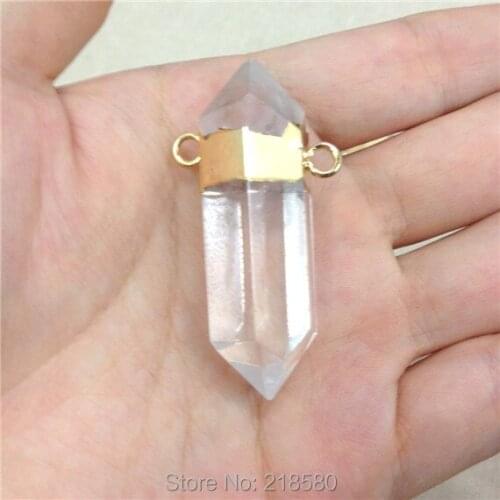 H-DP101 Healing Crystal Quartz Point Pendant with Two Loops and Gold Color Electroplated