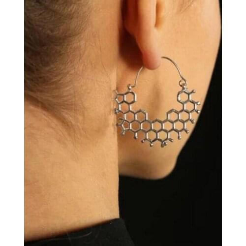 Womens Statement Antique Gold Hollow Hexagonal Sphere Gold Earrings Irregular Geometric Pendant Drop Earrings