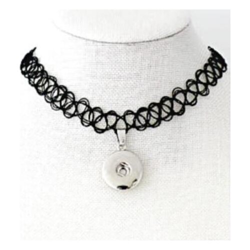 Black Color Fish Wire Elastic 18mm Button Snap Necklaces Choker Collar Necklaces Pendant Vintage Silver For Women Jewelry