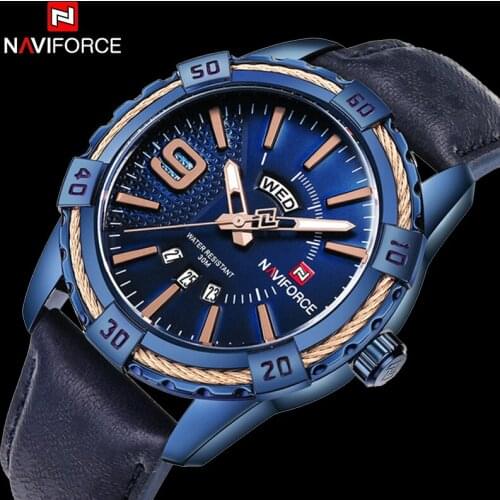 2018 Naviforce Brand Mens Sport Watches Men 30M Waterproof Genuine Leather Analog Quartz Wrist Watch Fashion Man Calendar Clock