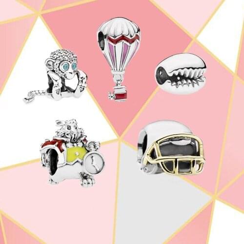 2021 New S925 White Rabbit Charm Little Monkey Bracelet Red Hot Air Balloon Helmet Coffee Bean Beaded DIY Female Trend Hot Sale