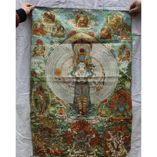 36 inch Silk embroidery 1000 Arms Guanyin Nymph Thangka Paintings Mural-6354