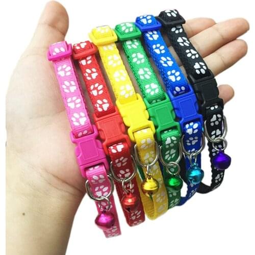 50/100pcs Pet Collar for Small Dogs Cats Adjustable Paw Printed Dog Collars with Bell Puppy Cat Collar Chihuahua Pets Supplies