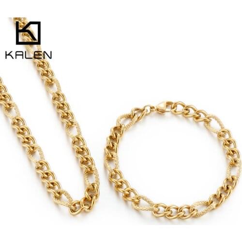 7mm NEW Gold/Silver Color Stainless Steel Trendy Curb Chain Necklace & Bracelet Jewelry Gift Set