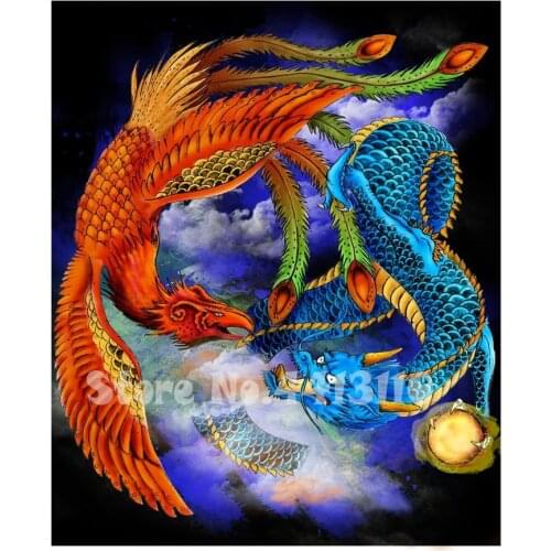 5D diy diamond embroidery dragon phoenix picture diamond painting cross stitch mosaic painting rhinestone wall sticker beadwork