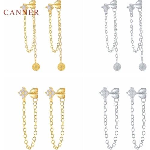 CANNER 925 Sterling Silver Earrings For Women Tassel Chain Earring Dangle Gold/Silver Jewelry Ear Piercing Mom Gift 2021 Trend