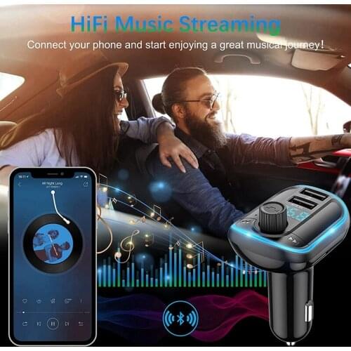 Car Bluetooth 5.0 FM Transmitter Car MP3 Player with LED Ambient Light Screen Radio Transmitter