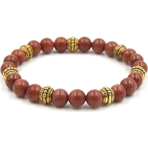 8mm rtgd32 gold ball black stone volcanic lava nature black stone Sandstone agate Onyx Bracelet Reiki Chakra Fashion