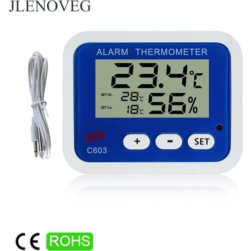 C / F LCD Digital Indoor Outdoor Freezer Thermometer Refrigerator High Lowest Temperature Alarm Humidity Meter Tester Hygrometer