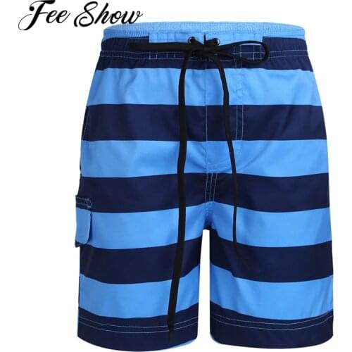 Kids Quick Dry Elastic Waist Drawstring Striped Swimming Shorts Children Boys Summer Beach Board Shorts Swimwear Trunks