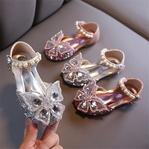 Girls Sequin Lace Bow Kids Shoes Girls Cute Pearl Princess Dance Single Casual Shoe 2021 New Childrens Party Wedding Shoes