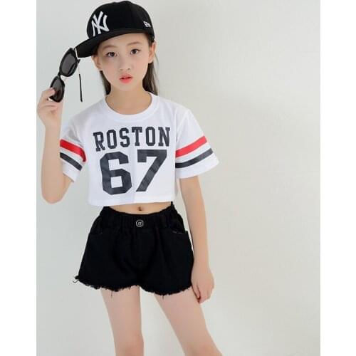 Kids Jazz Dance Costume Ballroom Dancing Clothing Loose Cropped T Shirts Tops Casual Shorts Hip Hop Clothes for Girls Streetwear