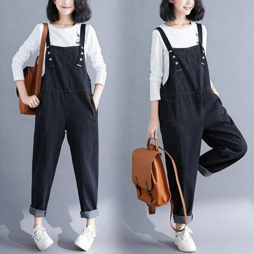 Spring Summer Womens Overalls Jeans New Large Size Black Denim Jumpsuit Loose Suspenders Jeans Casual Female Trousers Rompers