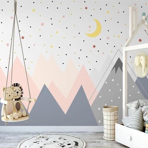 Custom Photo Wall Paper 3D Hand Painted Cartoon Stars Moon Mountain Mural Children Room Kids Boys Girls Room Bedroom Wallpaper
