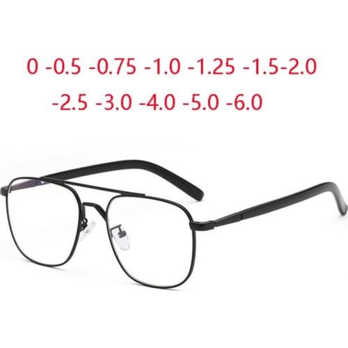 Anti Blue Rays Square Myopia Glasses Unisex Double Beam Metal Short-sight Prescription Eyeglasses Diopter 0 -0.5 -0.75 To -6.0