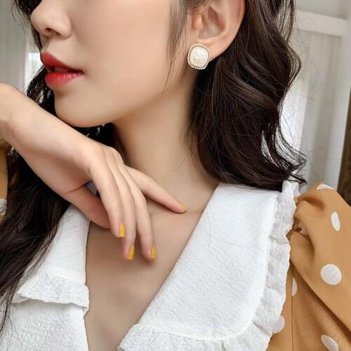 Drop glaze shell Square Earrings simple and small personalized Earrings cool wind ins series Earrings