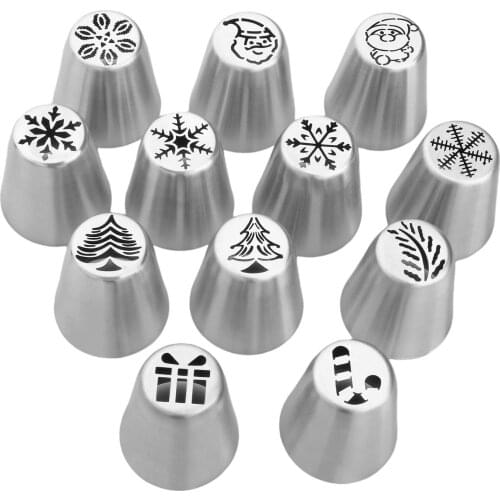 Set Of 12 Christmas Pastry Icing Piping Nozzle Set Stainless Steel Tools