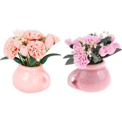 Pack 2 1/12th Miniature Bunch Flower in Glass Vase Dolls House Room Accessory