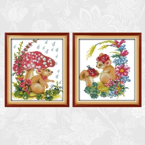 Mushrooms and Mouse Patterns Cross Stitch Kits 11CT Printed Fabric 14CT Counted Canvas DMC Chinese Cross-stitch Embroidery Set