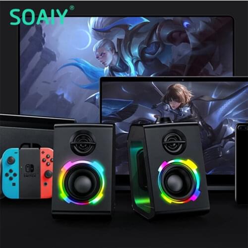 SOAIY SH20 RGB Lighting Game Desktop Desktop Dual Speaker Transparent Bluetooth Speaker Surround Stereo Active Computer Speaker