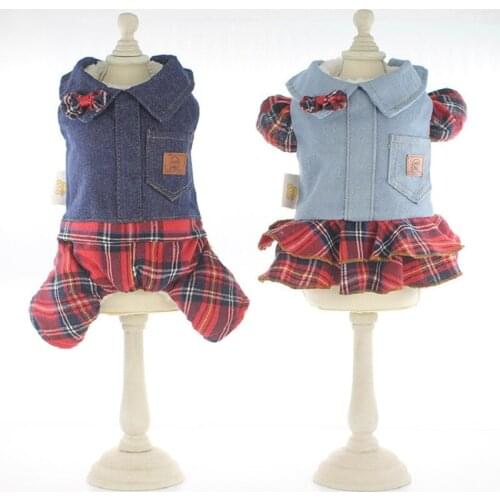 2021 New Fashion Warm Autumn Winter Dog Clothes British Jumpsuit Skirt Styles Pet Puppy Cat Clothing Dog Jumpsuits Outfits