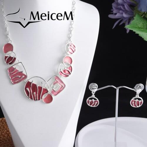 MeiceM 2021 New Vintage Handmade Necklaces Set Geometric Pendant Choker Necklace Bohemian Necklaces Women Lady Party Jewelry