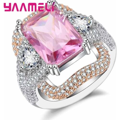 Charming Pure 925 Sterling Silver Women Rings AAAA Austria Crystal Pink CZ Lady Wedding Engagement Jewelry Brand New