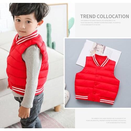 Boys Girls Striped Hem Single-breasted Cotton Waistcoat Warm Keeping Vest Coat