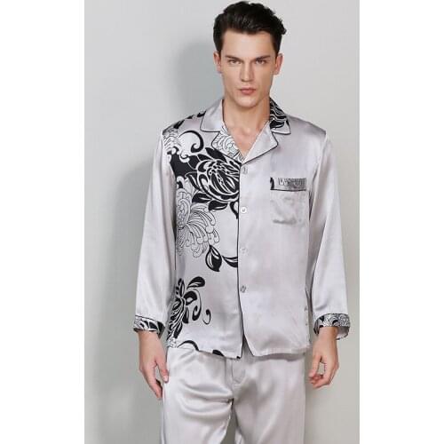 Pajamas Men Suit Solid Color M L XL 2XL Nightwear Home Clothing Casual Lovers Pijama Sleepwear Gray Male 100% Silk Pajamas