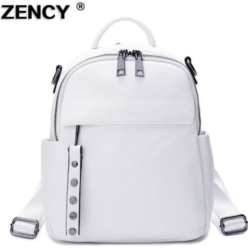 ZENCY 2020 Year Fashion NEW 100% Genuine Cow Leather Women Backpack Girl Soft Real Top Grade Cowhide Book Bag Style Knapsack