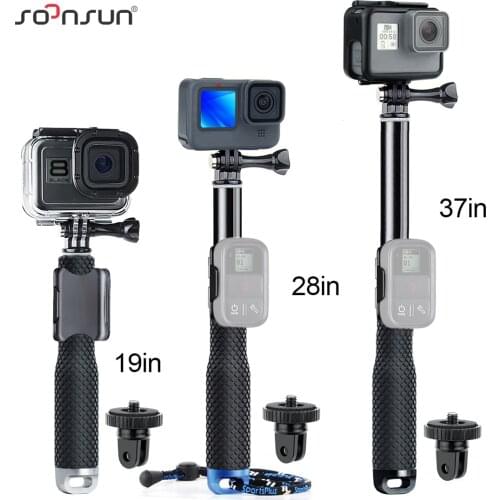 SOONSUN Extendable Waterproof Monopod Pole Selfie Stick + Wifi Remote Clip + Tripod Adapter Mount for GoPro Hero 9 8 7 6 5 4 3 2